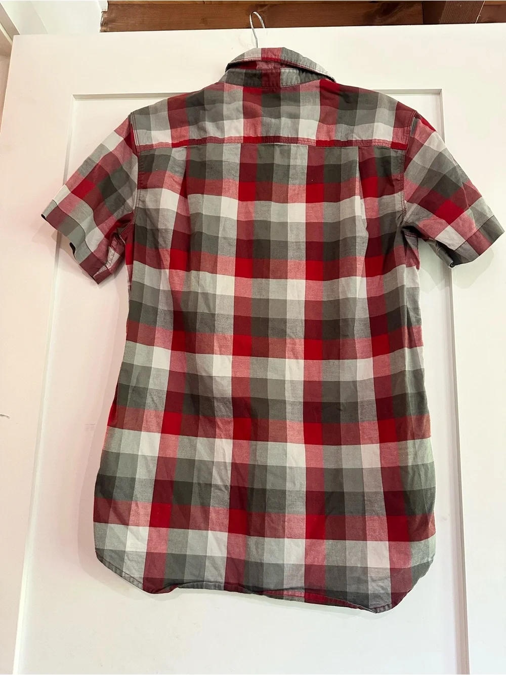 The North Face Red and Gray Short-Sleeve Plaid Button-Down Shirt
